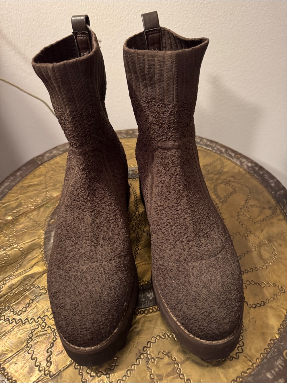 Women’s Brown Knit Sock Boots